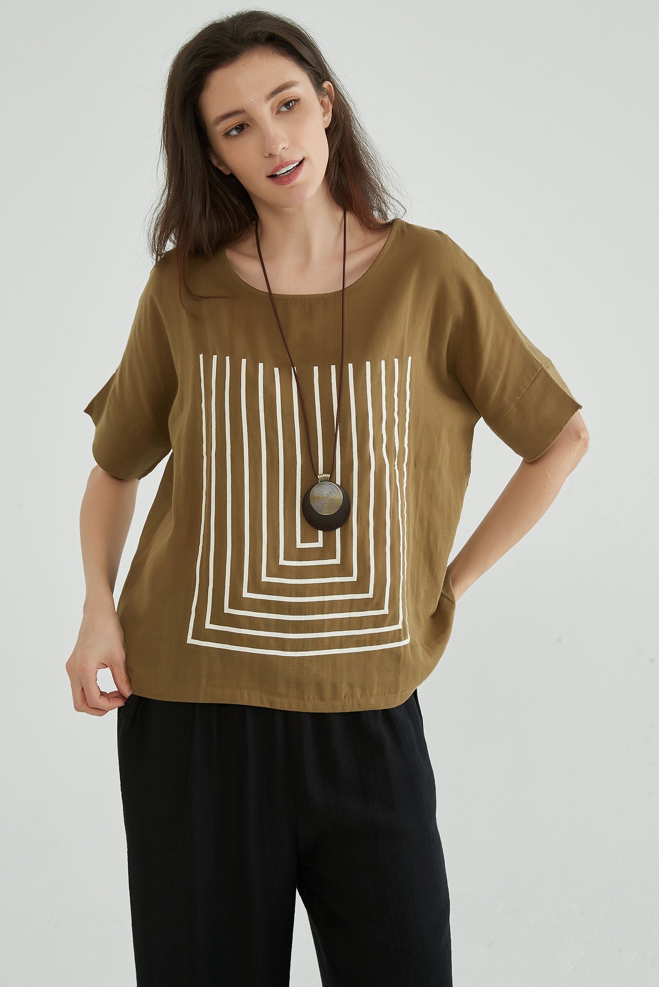 Pale Brown Cotton Gauze Oversized Tops - Whisper Mint